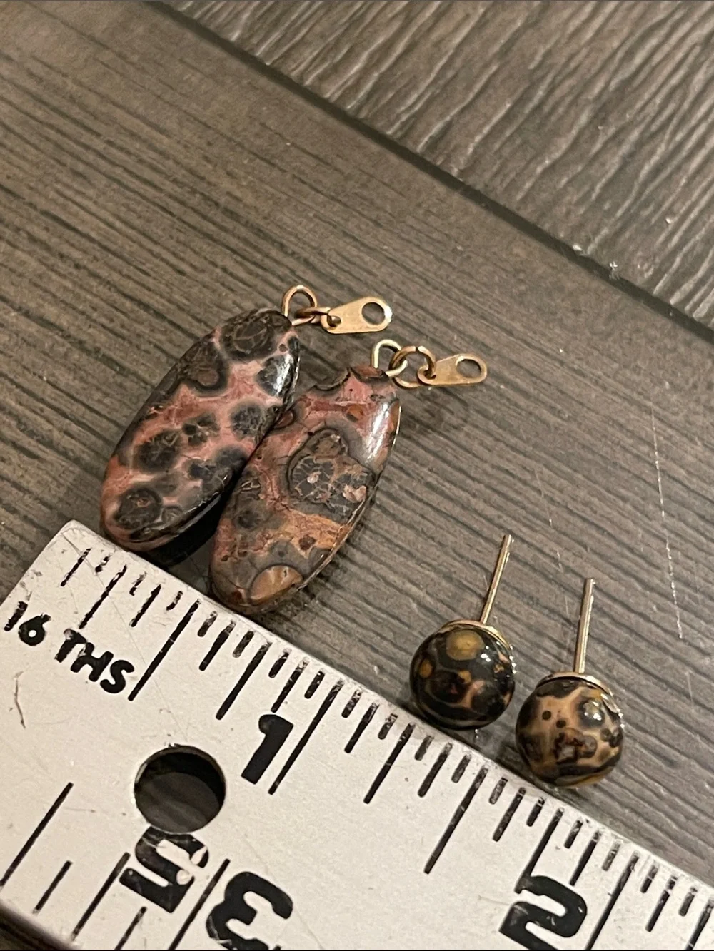 Vintage Leopard Skin Jasper Oval Dangle Drop Earrings Ball/Post Convertible